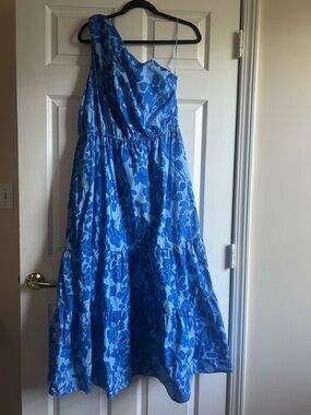 Philosophy Blue Floral One-Shoulder Dress